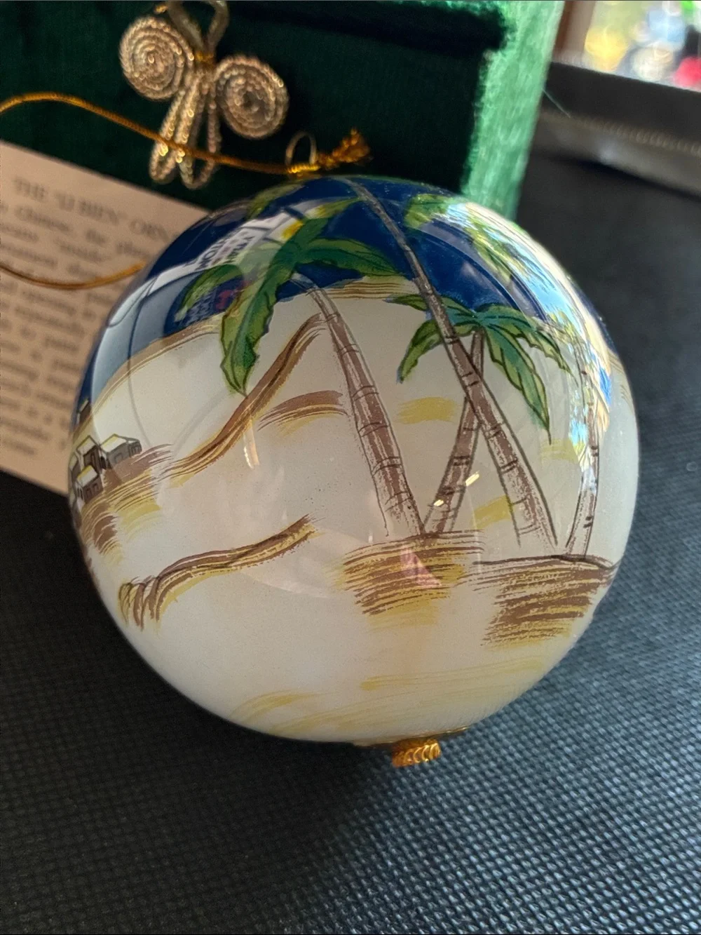 Hand-Painted Nativity Glass Ornament - Green & Blue